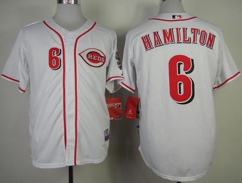 Reds #6 Billy Hamilton White Cool Base Stitched MLB Jersey - Click Image to Close